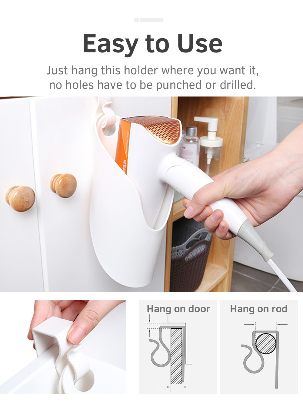 Punch-free Hair Dryer Holder Hook-2